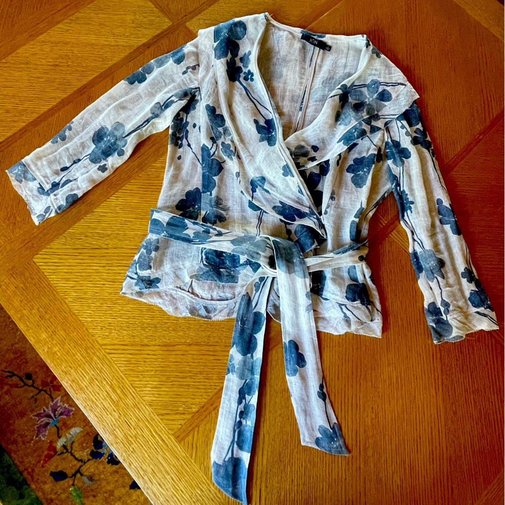 Linen floral wrap top